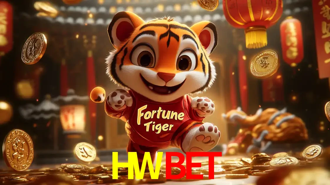 O alegre personagem do Fortune Tiger correndo sobre um caminho de moedas de ouro, simbolizando os grandes prêmios e a diversão do popular jogo de slot do HWBET.